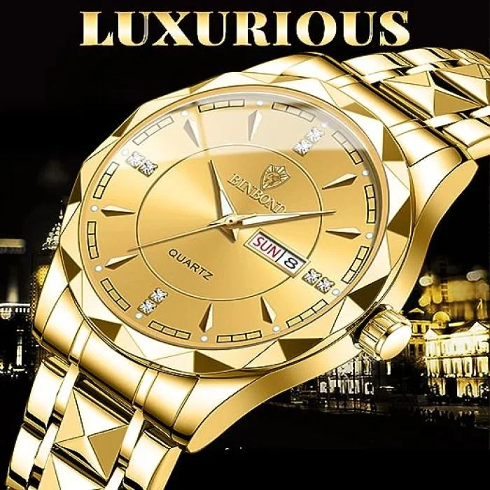 BINBOND Golden Quartz Men's Watch